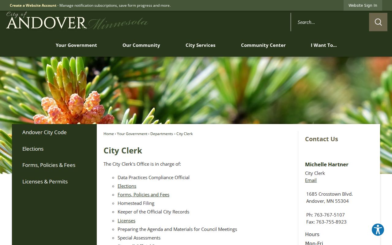 Andover court records City Clerk municipal records information
