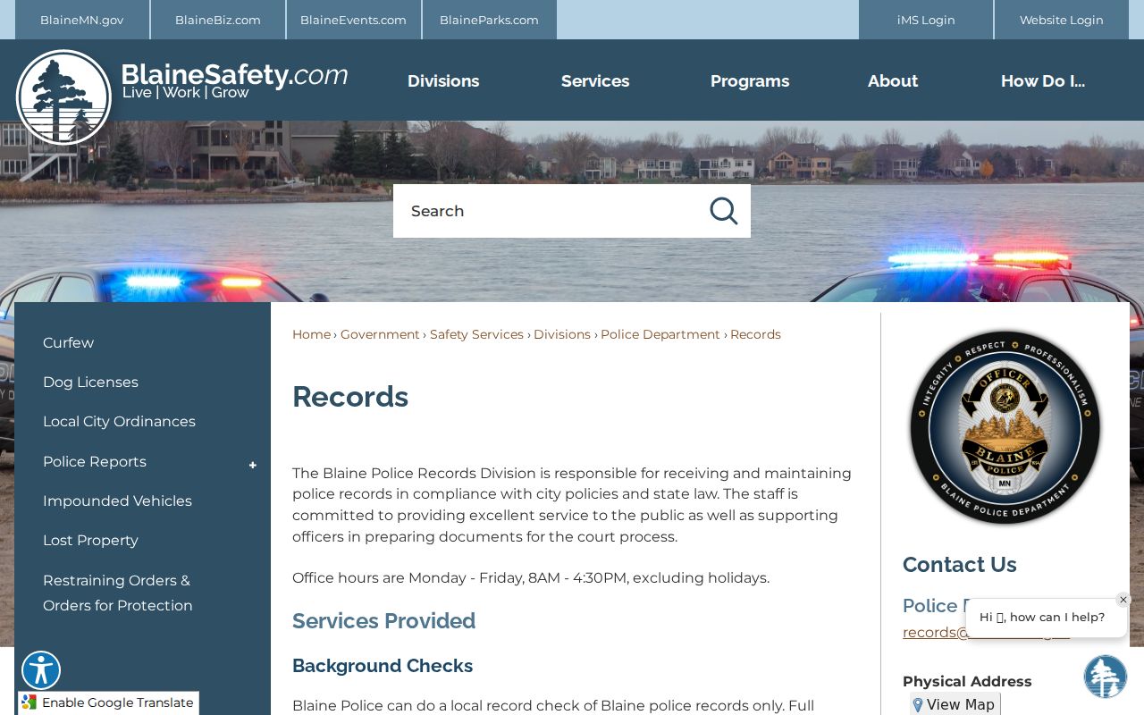 Blaine court records and Police Records information