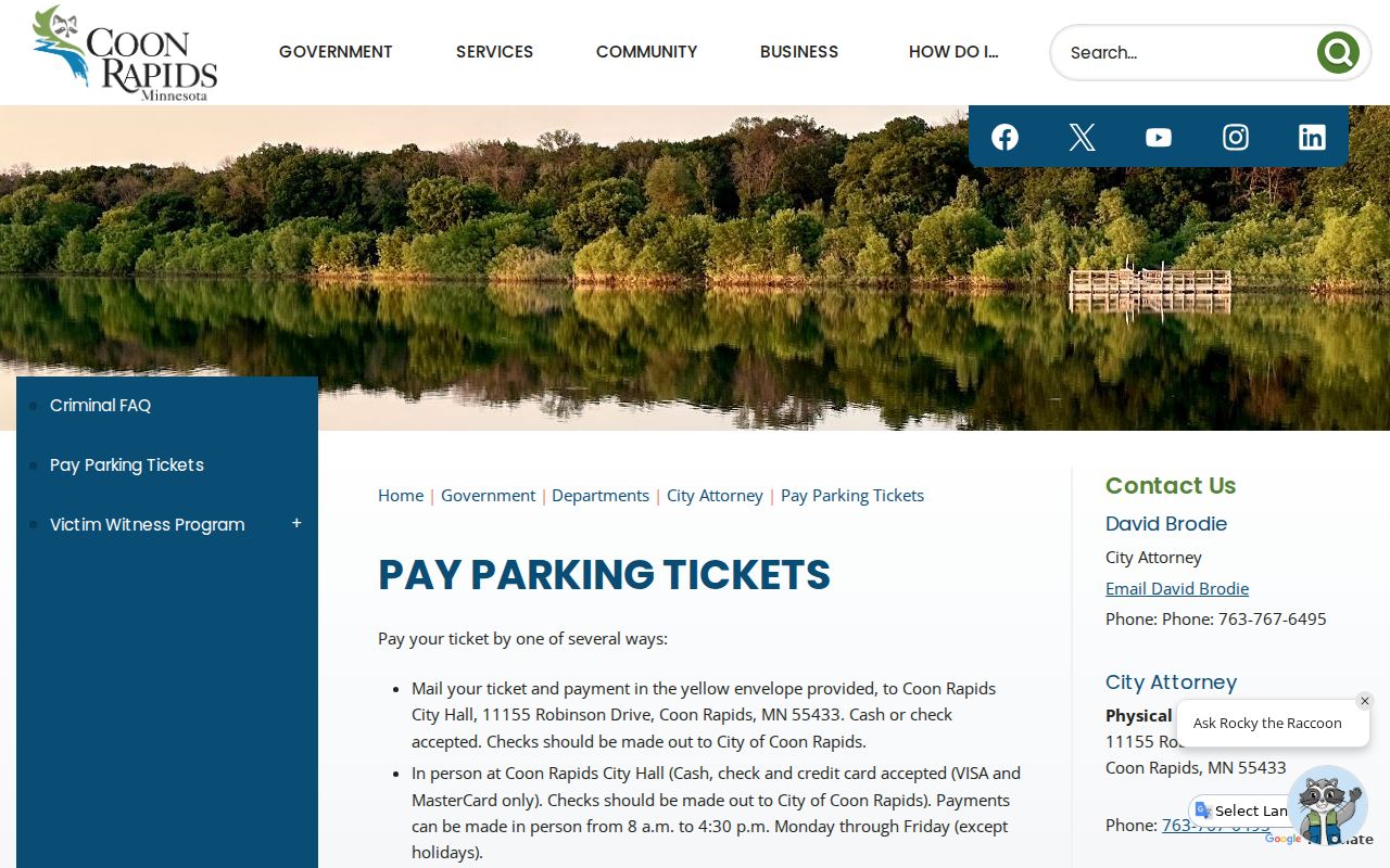 Coon Rapids court records parking ticket payment information