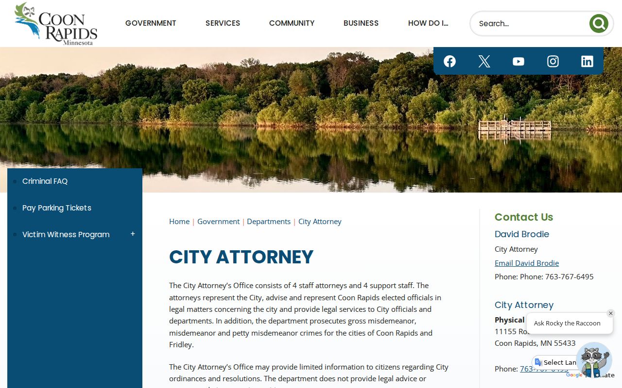 Coon Rapids court records City Attorney prosecution information