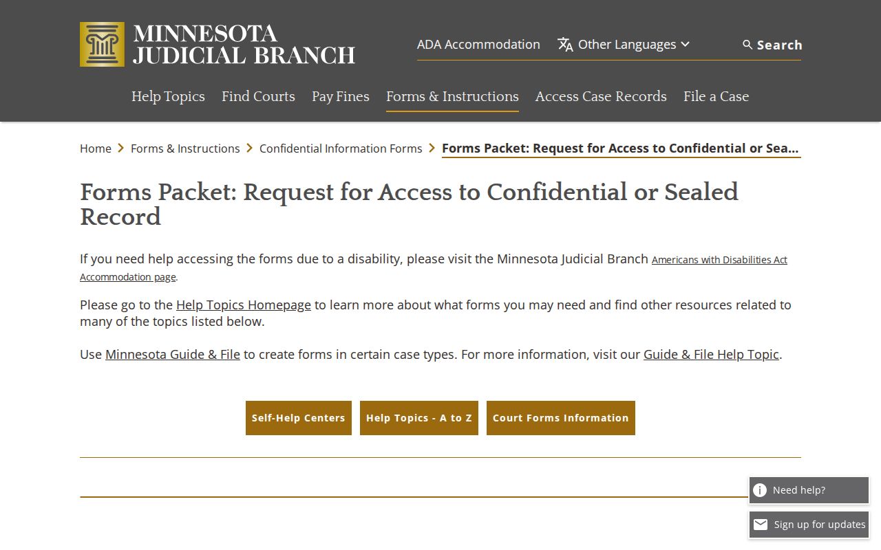 Anoka County court records CON101 confidential or sealed record request source