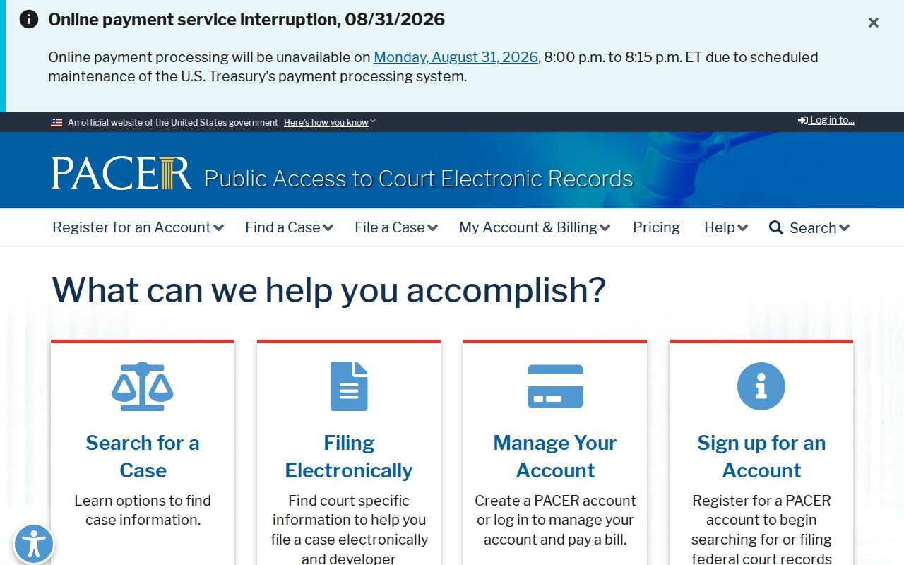 Anoka County court docket PACER federal search access