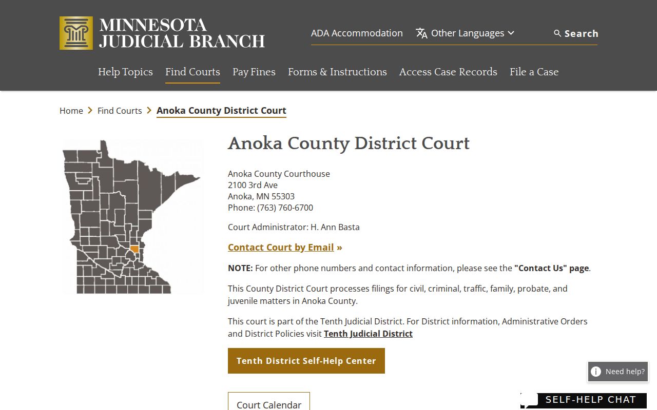 Anoka County court docket official Anoka District Court page